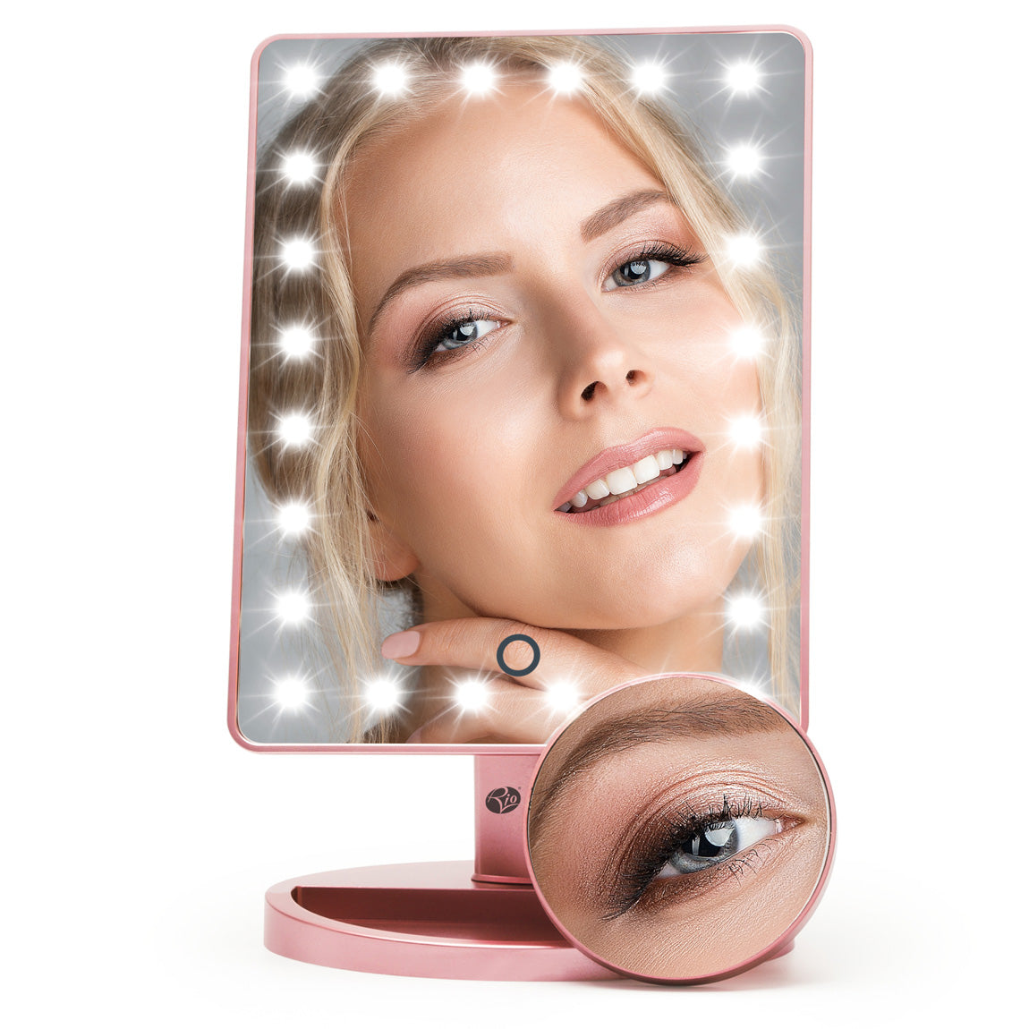 Rose Gold 24 LED Makeup Mirror with mini removable 10X Magnifying Mirror