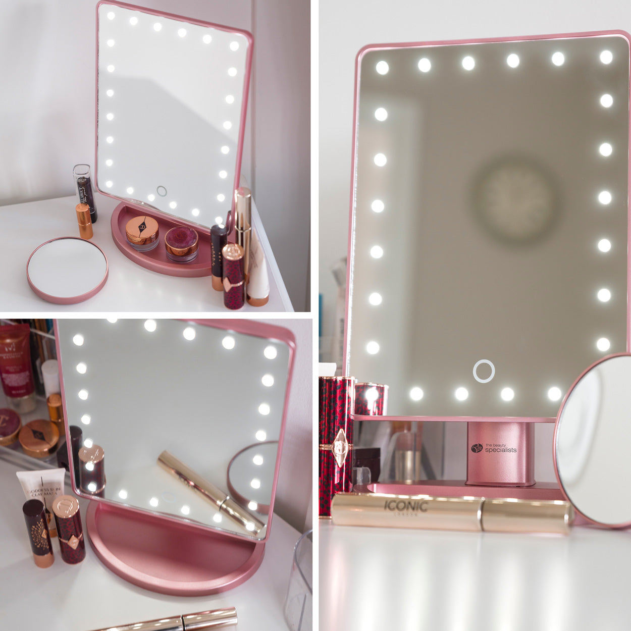 Rose Gold 24 LED Makeup Mirror with mini removable 10X Magnifying Mirror