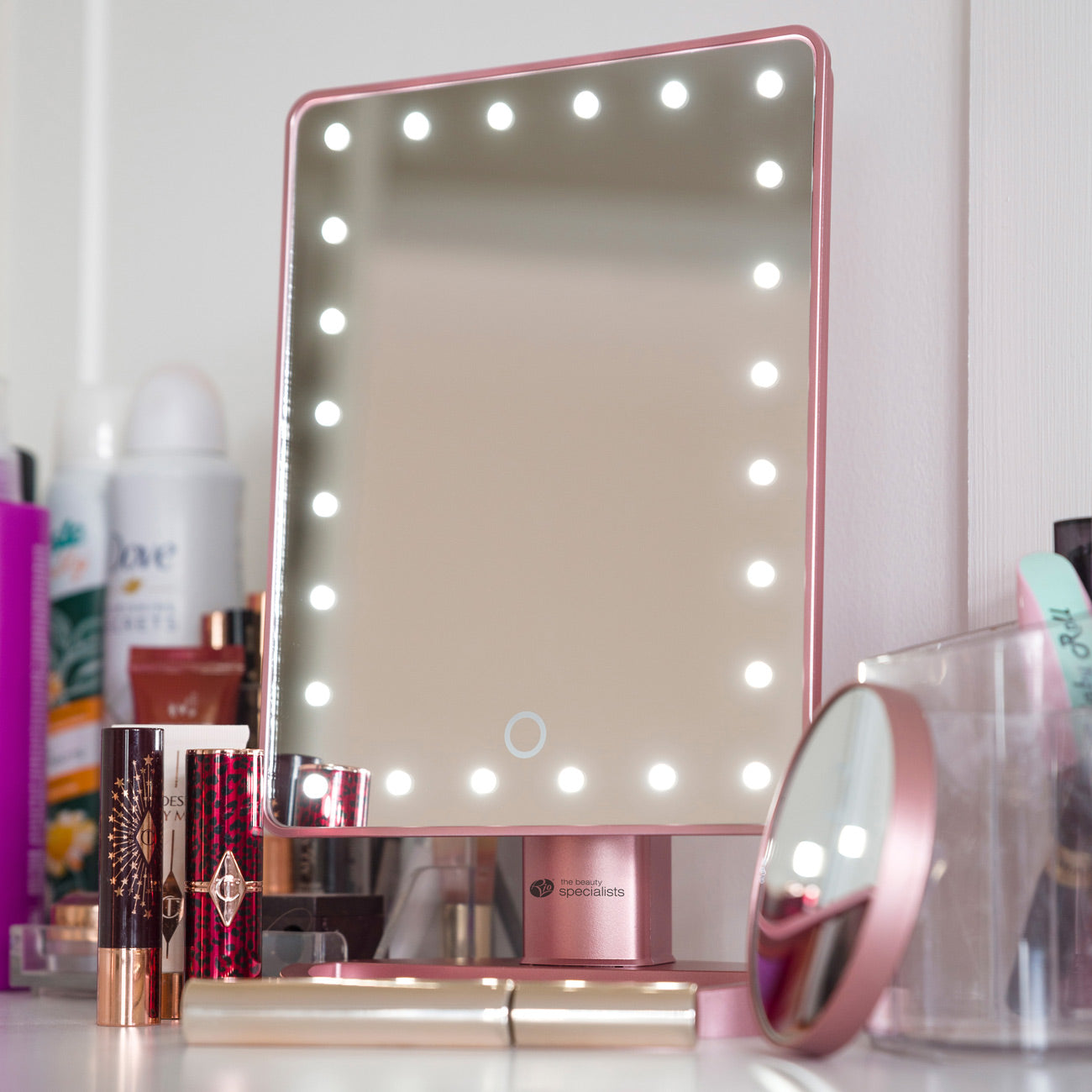 Rose Gold 24 LED Makeup Mirror with mini removable 10X Magnifying Mirror