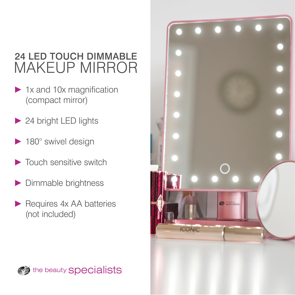 Rose Gold 24 LED Makeup Mirror with mini removable 10X Magnifying Mirror