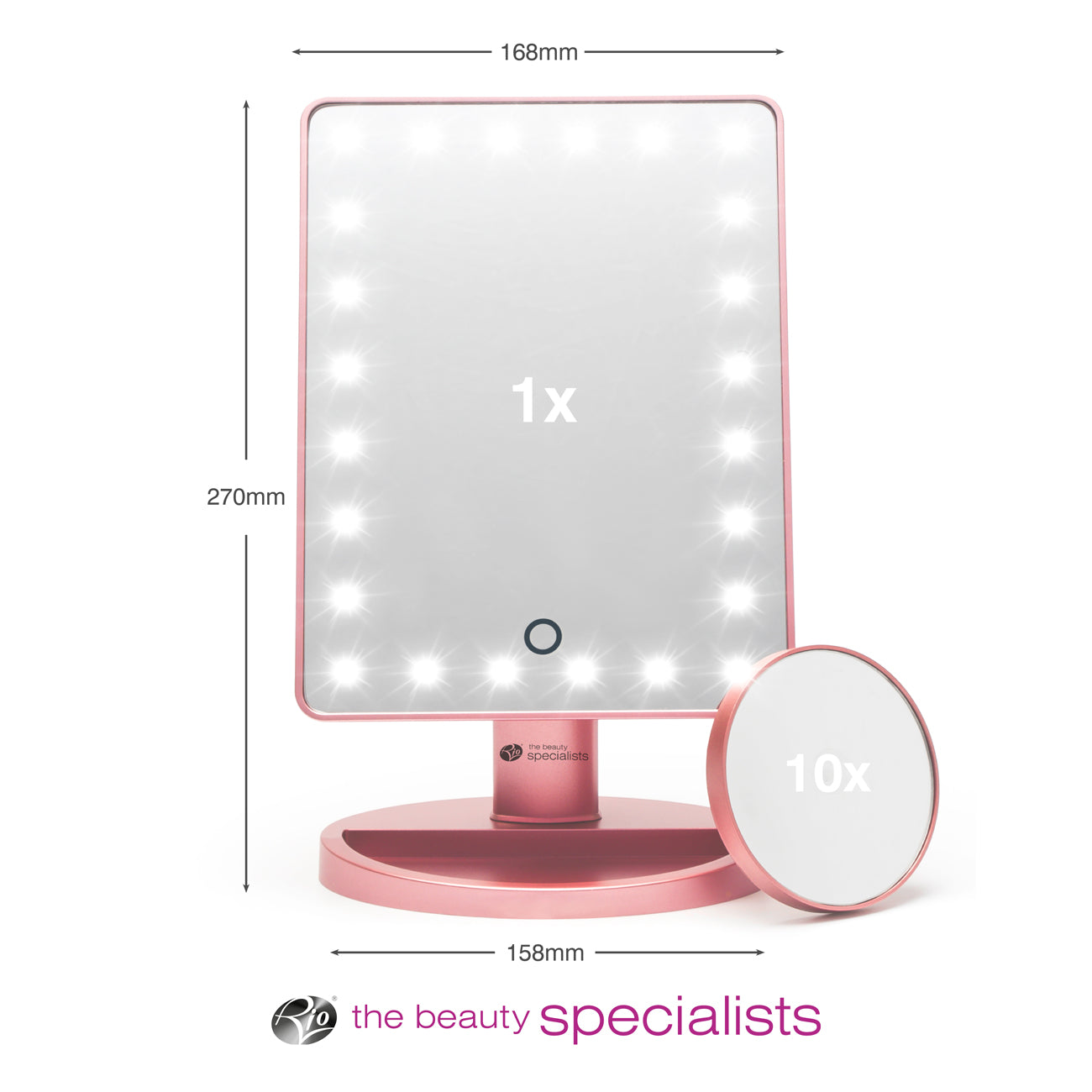 Rose Gold 24 LED Makeup Mirror with mini removable 10X Magnifying Mirror