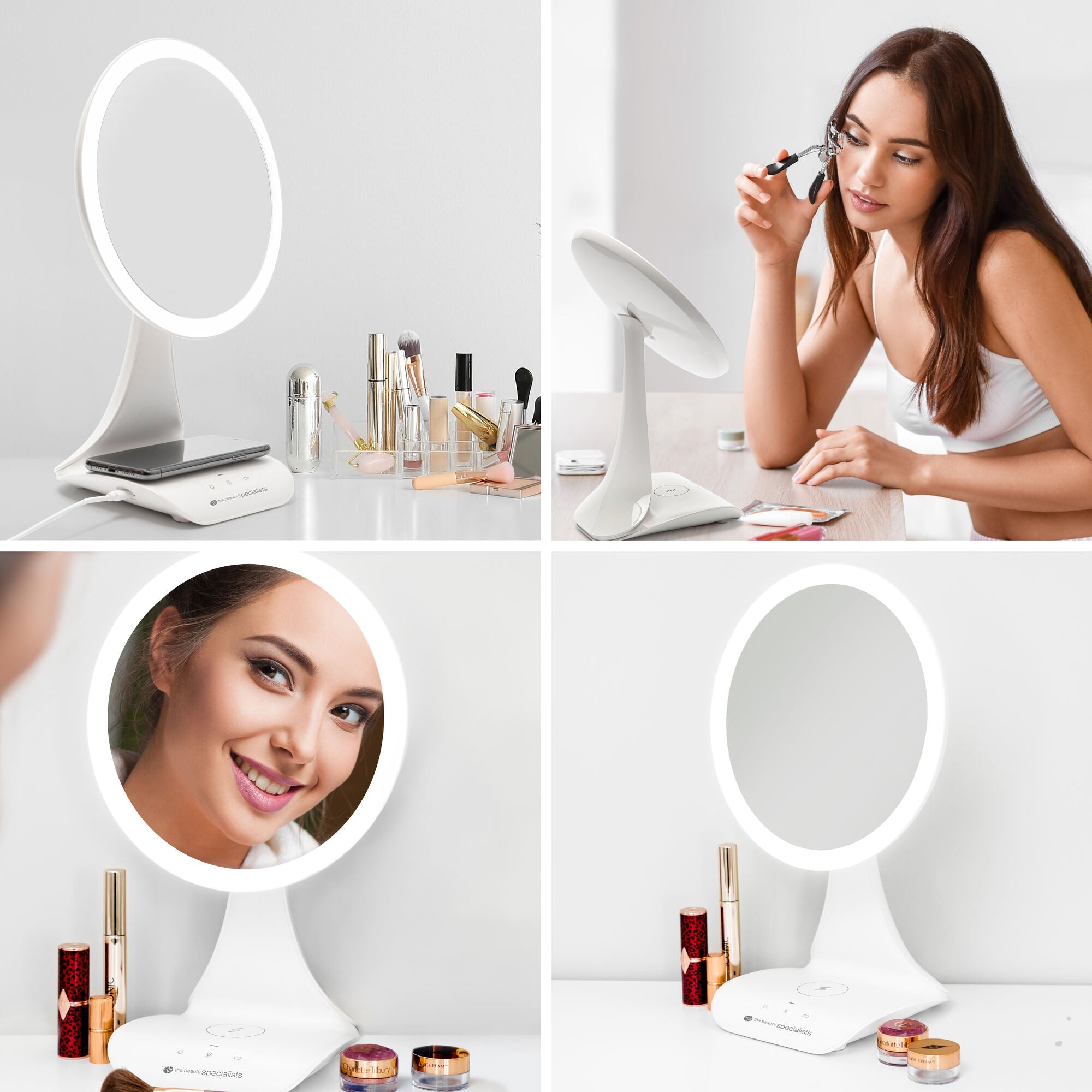 5x magnification LED makeup mirror with wireless charging station