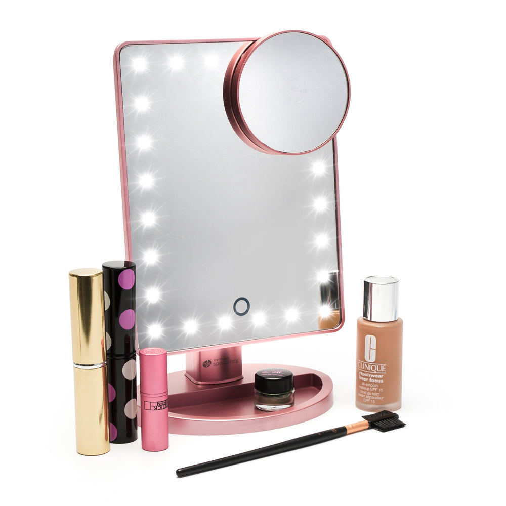 Rose Gold 24 LED Makeup Mirror with mini removable 10X Magnifying Mirror